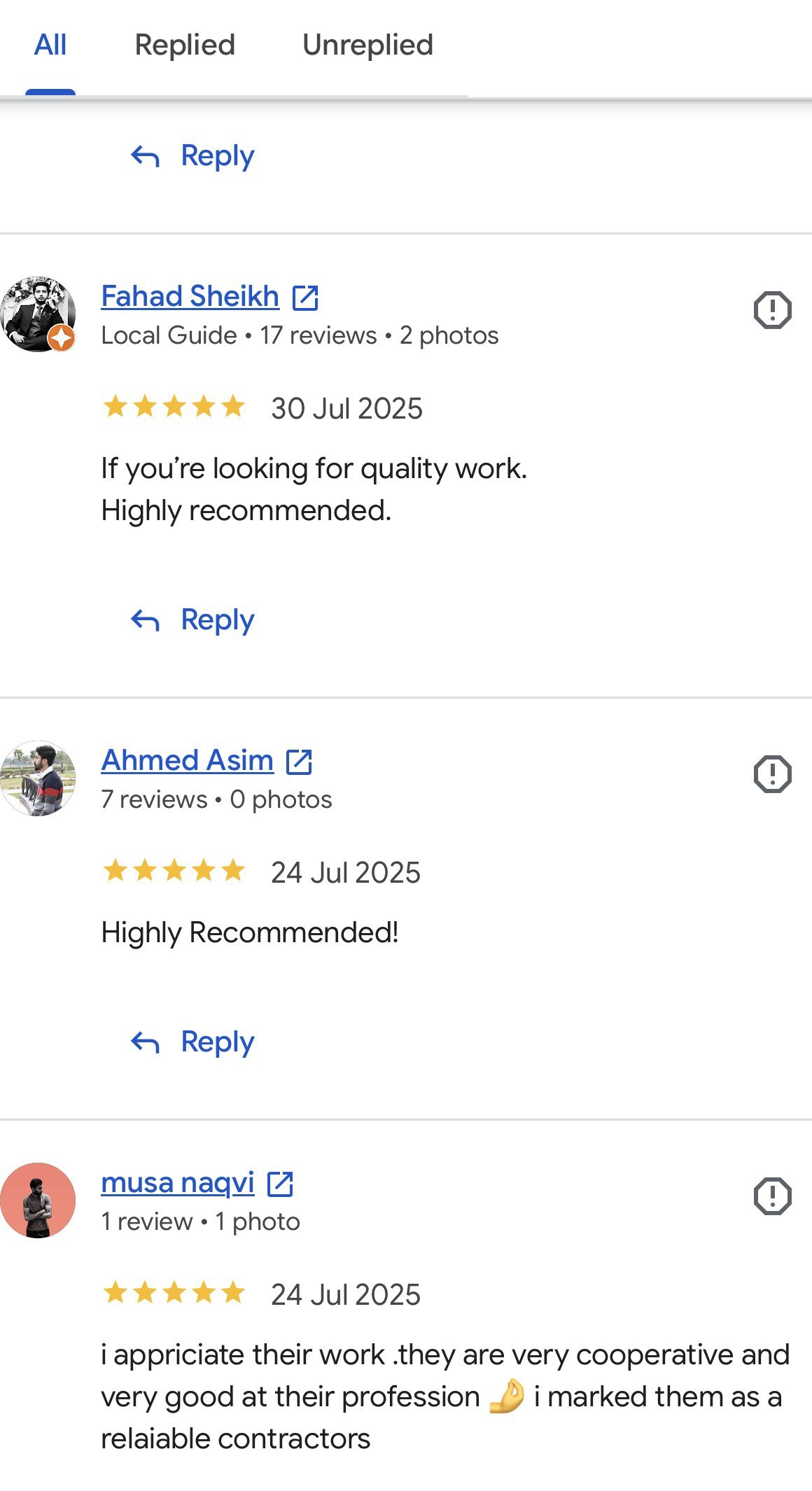 Google review screenshot featuring multiple customer reviews